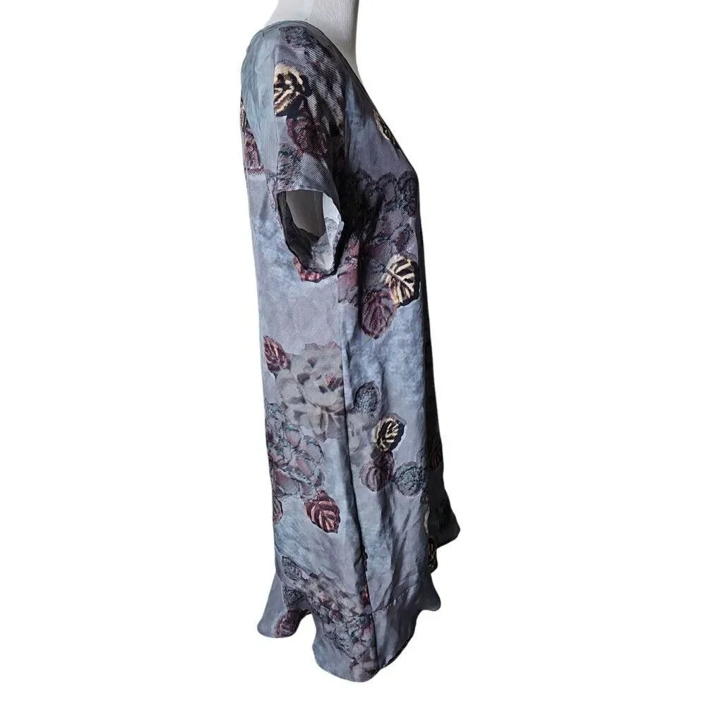 GARNET HILL Olivia Silk‎ Dress Textured Floral Short Sleeved Ruffle Hem Size 10